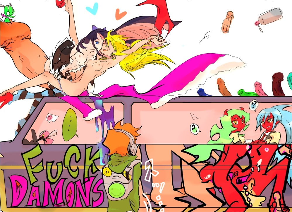 briefers_rock chuck_(psg) demon demon_girl fastener_(psg) female incest kneesocks_daemon male multiple_females multiple_girls nude panty_&amp;_stocking_with_garterbelt panty_anarchy penis rule34 scanty_daemon sisters stocking_anarchy straight white_background yuri