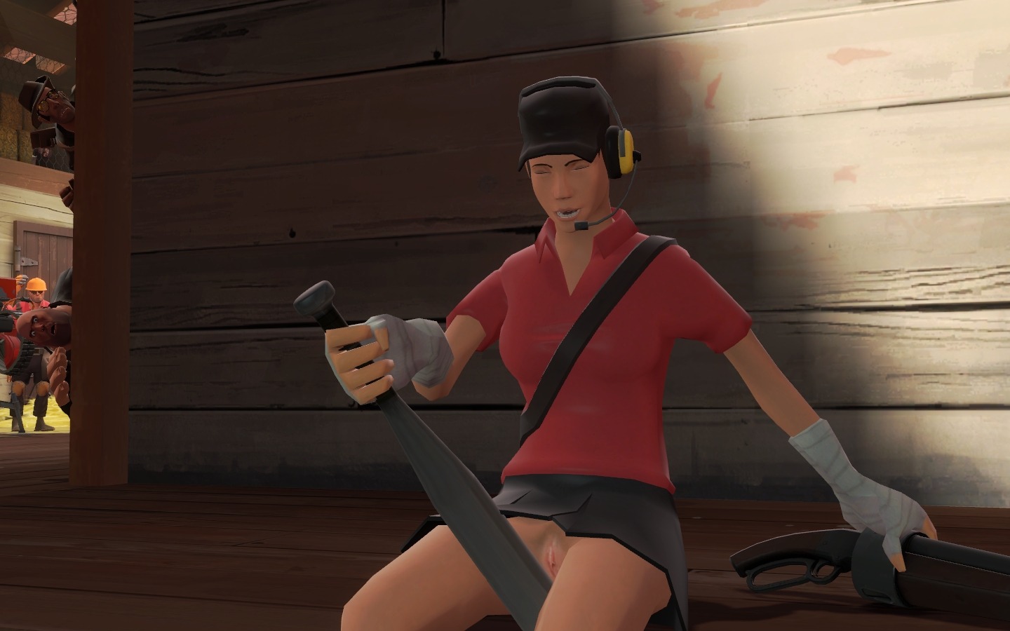 1girls 3d bandage bandaged_arm baseball_bat baseball_cap bat being_watched closed_eyes color day demoman_(team_fortress_2) engineer_(team_fortress_2) female femscout gun hat heavy_(team_fortress_2) heavy_weapons_guy human masturbation outdoors pussy rule34 rule_63 scout_(team_fortress_2) sentry_(team_fortress_2) shirt sitting skirt sniper_(team_fortress_2) spy_(team_fortress_2) team_fortress_2 vulva weapon