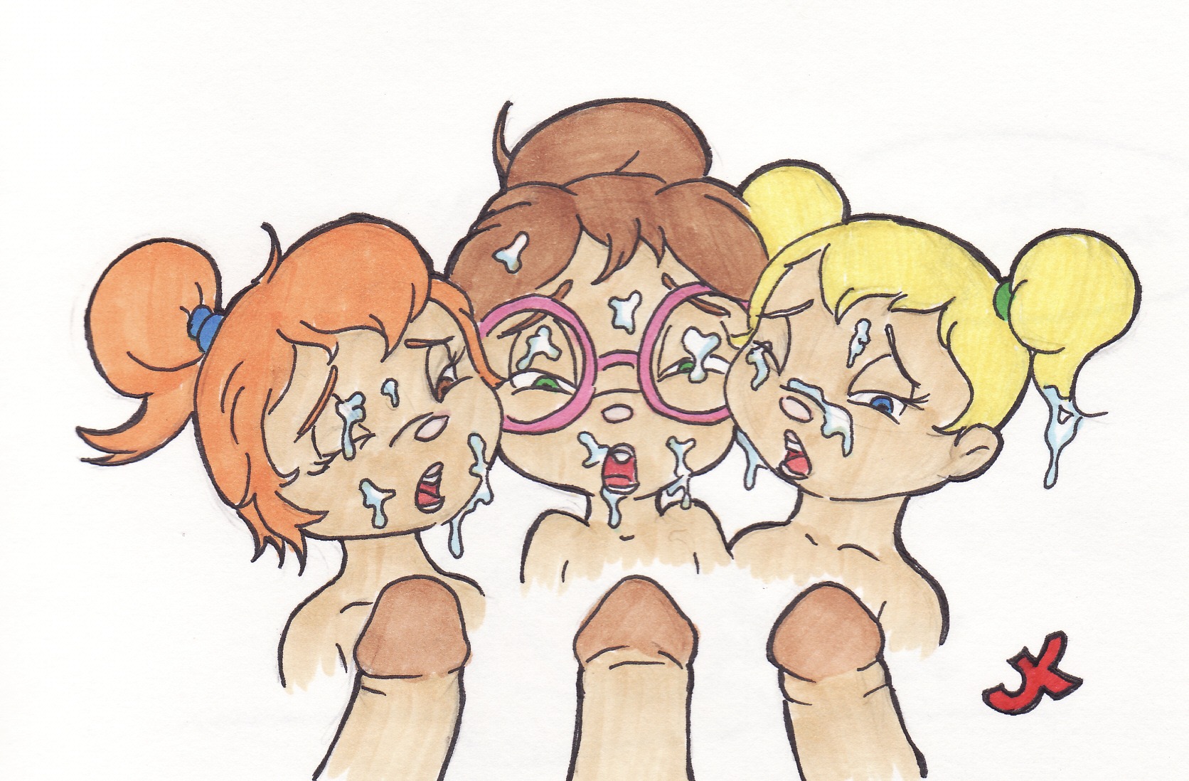 alvin_and_the_chipmunks brittany_miller chipettes covered_in_cum eleanor_miller erect_penis female jeanette_miller jk male partial_male penis rule34