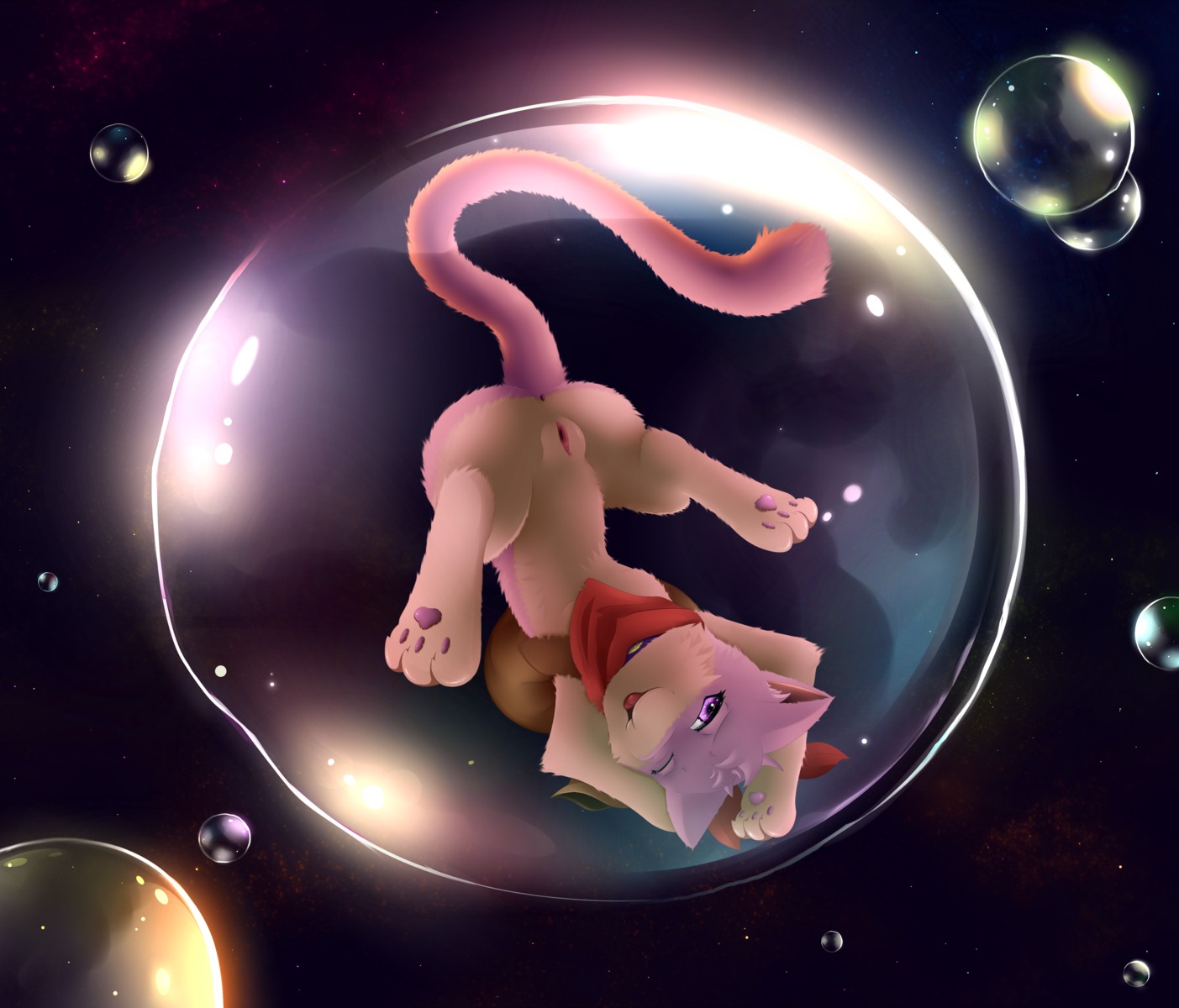 2014 absurd_res anthro anus ascot barefoot biped bubble butt e621 eyelashes fan_character feet female fur generation_1_pokemon genitals happy hi_res in_bubble jem_(hornedproxy) legendary_pokemon looking_at_viewer meraence mew_(pokemon) narrowed_eyes nintendo nude open_mouth pawpads paws pink_eyes pokemon pokemon_(species) smile solo spread_legs spreading squint tail tongue tongue_out upside_down vulva
