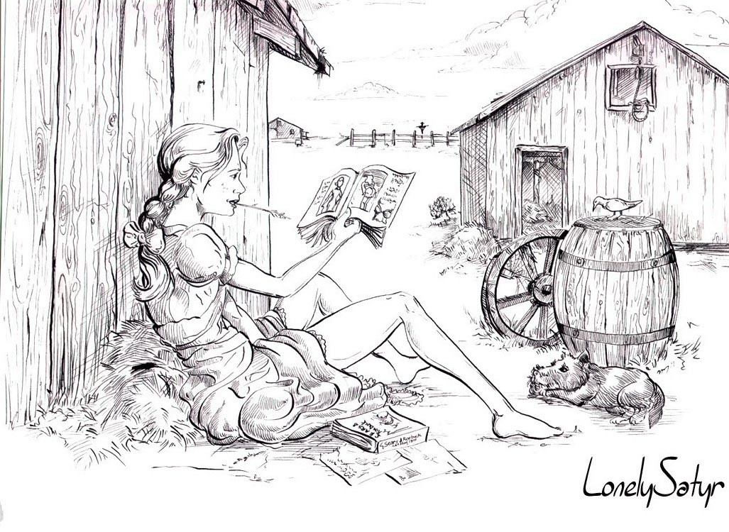 1animal 1boy 1girls barefoot bird dorothy_gale dress female hand_between_legs implied_masturbation lonelysatyr looking_at_another male masturbation outdoors reading_pornography rule34 scarecrow straw_in_mouth tagme the_wizard_of_oz toto_(dog) twin_braids