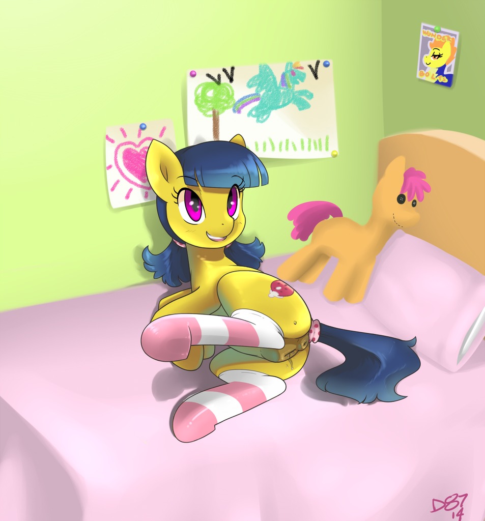 anus bed bedroom blue_body blue_feathers blue_hair bodily_fluids butt clothing cutie_mark devo87 doll e621 earth_pony equid equine fan_character feathered_wings feathers female feral footwear friendship_is_magic furniture genital_fluids genitals hair hasbro horse inside legwear looking_back mammal my_little_pony mythological_creature mythological_equine mythology on_bed open_mouth pegasus pigtails pillow pink_eyes pony presenting presenting_hindquarters presenting_vulva rainbow_dash_(mlp) scootaloo_(mlp) smile socks solo spitfire_(mlp) vaginal_fluids vulva wings wonderbolts_(mlp) young young_female young_feral