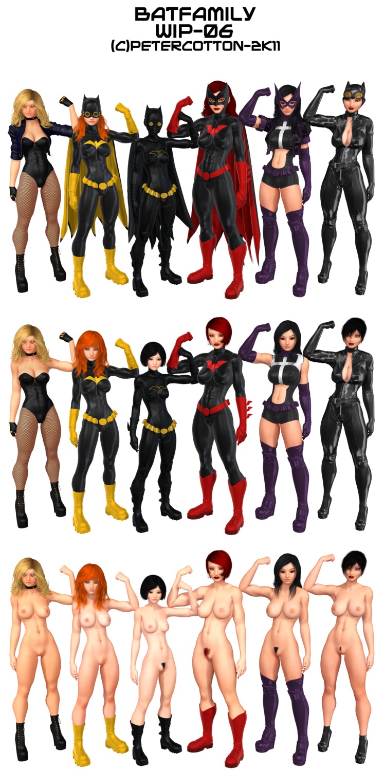 3d 6+girls 6girls abs asian barbara_gordon batgirl batgirl_(cassandra_cain) batman_(series) batwoman black_canary black_hair blonde_hair cassandra_cain casual catwoman clothing dc dc_comics dinah_lance female footwear green_arrow_(series) human huntress_(dc) kate_kane multiple_females multiple_girls petercotton pubic_hair pussy red_hair rule34 selina_kyle signature take_your_pick text unshaved_pussy