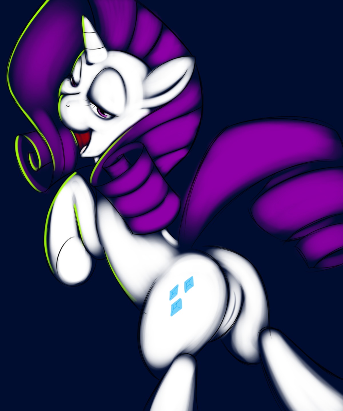 5:6 cutie_mark digital_media_(artwork) e621 equid equine female feral friendship_is_magic fur genitals hasbro hi_res horn kloudmutt mammal my_little_pony mythological_creature mythological_equine mythology open_mouth raised_tail rarity_(mlp) solo tail unicorn vulva white_body white_fur