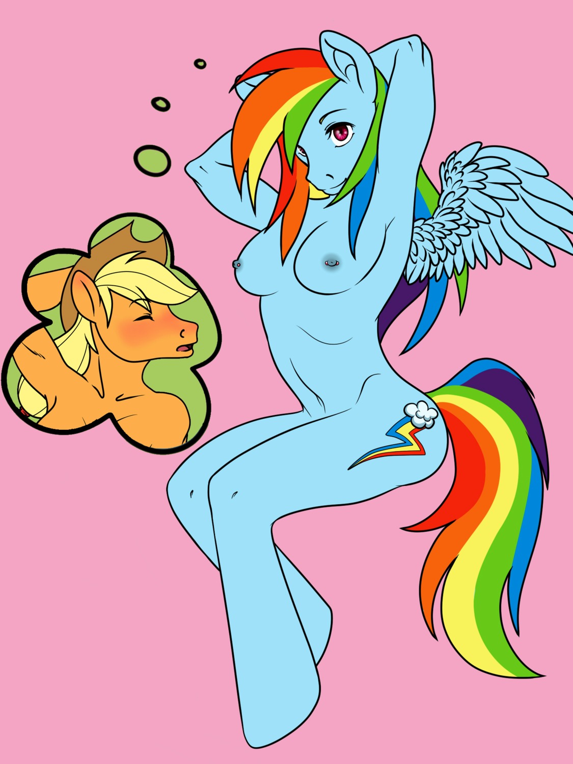 anthro anthrofied applejack_(mlp) earth_pony equine female friendship_is_magic horse my_little_pony mythological_creature mythological_equine mythology pegasus pony popcornkitten rainbow_dash_(mlp) rule34 smooth_skin tail