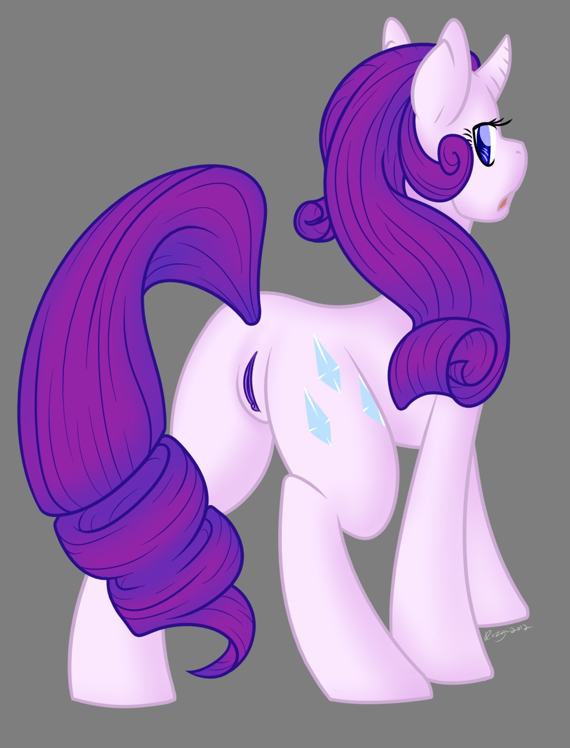 back_view blue_eyes color cutie_mark ears equine eyes female female_only feral friendship_is_magic fur furry furry_ears hair horn horse looking_back my_little_pony mythological_creature mythological_equine mythology nudity open_eyes pony purple_fur purple_hair pussy rarity_(mlp) rozga rule34 smooth_skin solo tail transparent_background unicorn vulva white_fur