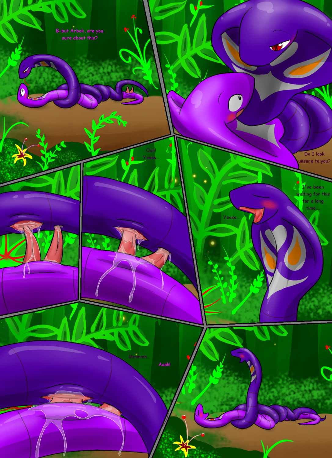 2012 2_penises a_(livinlovindude) anal anal_penetration animal_genitalia animal_penis anus arbok arbok_(livinlovindude) blush bodily_fluids coiling comic double_penetration duo e621 erection eye_contact fan_character female female_penetrated feral feral_on_feral generation_1_pokemon genital_fluids genitals grey_eyes hemipenes hi_res livinlovindude looking_at_another male male/female male_penetrating male_penetrating_female multi_genitalia multi_penis nintendo nude open_mouth outside paired_penetration penetrating_with_multiple penetration penile penile_penetration penis penis_in_vagina pokemon pokemon_(species) red_eyes reptile scalie sex vaginal vaginal_fluids vaginal_penetration vulva
