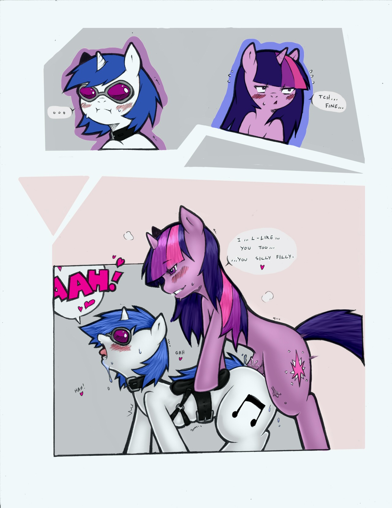 2013 all_fours anal anal_penetration artist_collaboration blush bodily_fluids cold-blooded-twilight collar comic crossgender cutie_mark dialogue doggystyle duo e621 english_text equid equine erection eyewear female female_penetrated feral feral_on_feral friendship_is_magic from_behind_position ftg_crossgender fti_crossgender fur genitals gynomorph gynomorph/female gynomorph_penetrating gynomorph_penetrating_female hair hasbro heart_symbol hi_res horn intersex intersex/female intersex_penetrating intersex_penetrating_female mammal multicolored_hair my_little_pony mythological_creature mythological_equine mythology nude penetration penis purple_body purple_fur purple_hair saddle sex sunglasses sweat tail text third-party_edit transgressors-reworks twilight_sparkle_(mlp) two_tone_hair unicorn vinyl_scratch_(mlp)