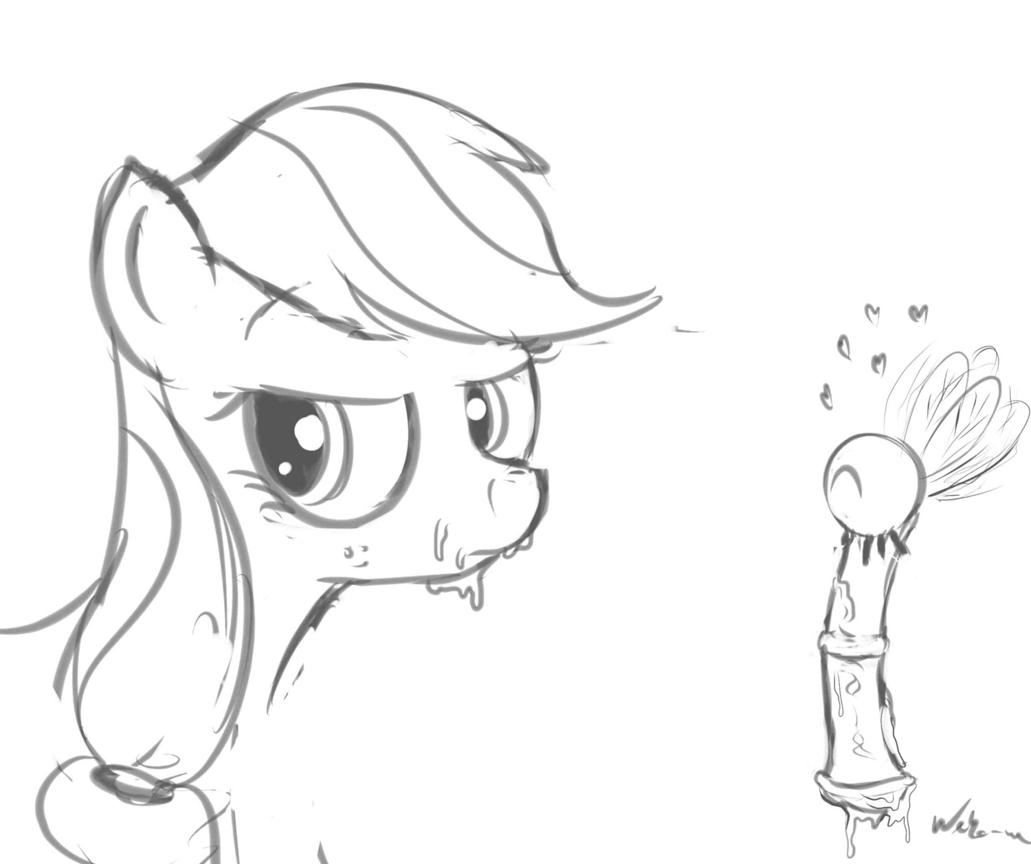 2013 animal_genitalia animal_penis applejack_(mlp) big_penis black_and_white bodily_fluids cum cum_on_face duo e621 earth_pony equid equine equine_genitalia equine_penis female feral freckles friendship_is_magic genital_fluids genitals hair hasbro heart_symbol hi_res horse huge_penis hyper hyper_genitalia hyper_penis male mammal monochrome my_little_pony neko-me parasprite_(mlp) penis pony vein