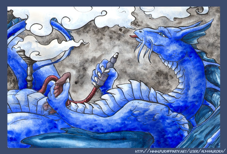alma_aurora anus blue_body dragon e621 erection european_mythology feral genitals hookah horn lying male membrane_(anatomy) membranous_wings mythological_creature mythological_scalie mythology nude on_back penis scalie solo tail western_dragon wings