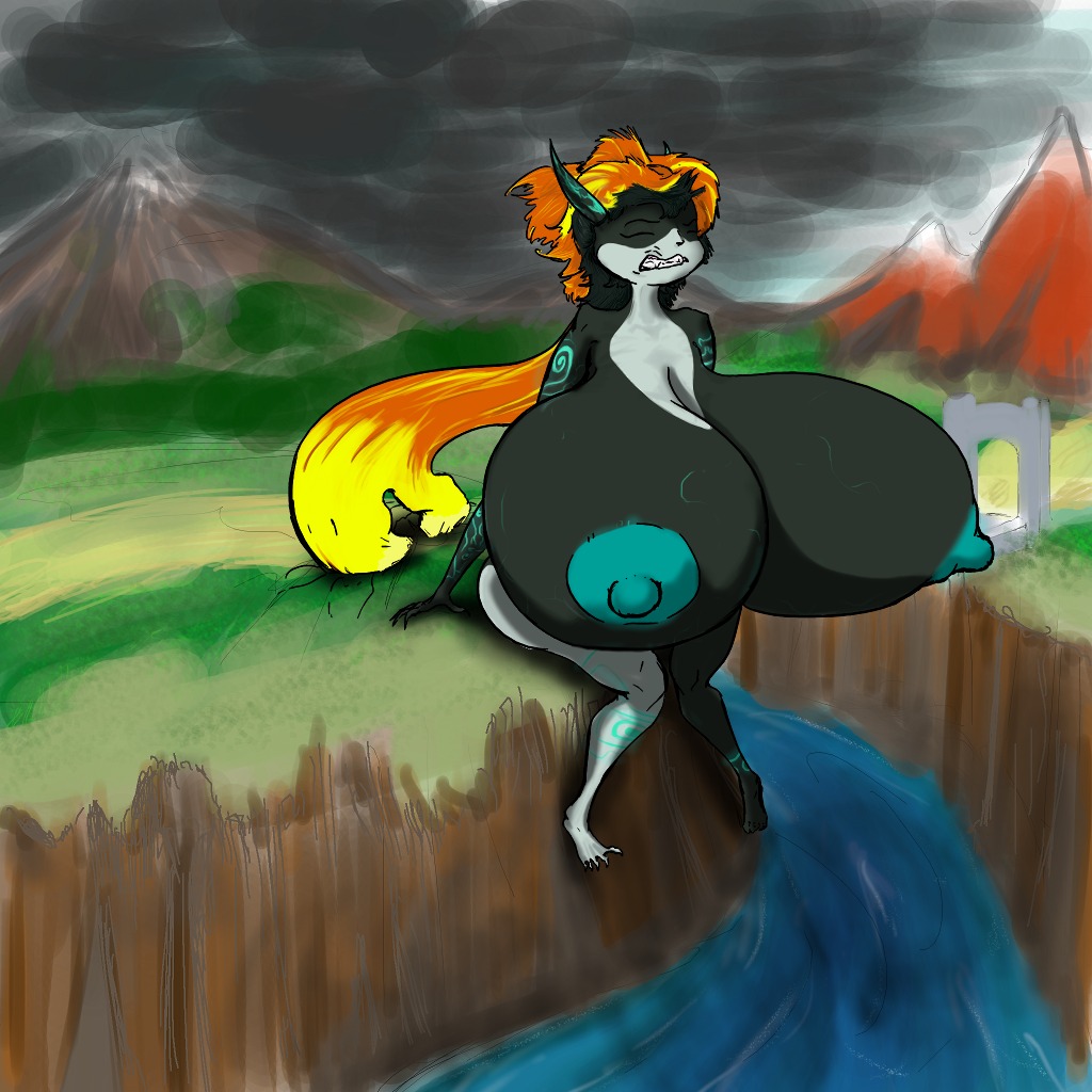 1girls blue_skin breasts female female_only huge_breasts hyper hyper_breasts imp_midna midna rule34 solo the_legend_of_zelda twilight_princess