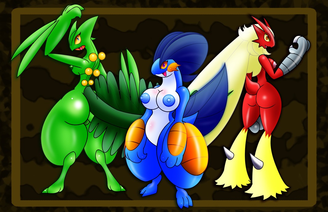 anthro anthro_only blaziken bright_colours female gb_of_bs pokemon pokemon_(species) rule34 sceptile swampert