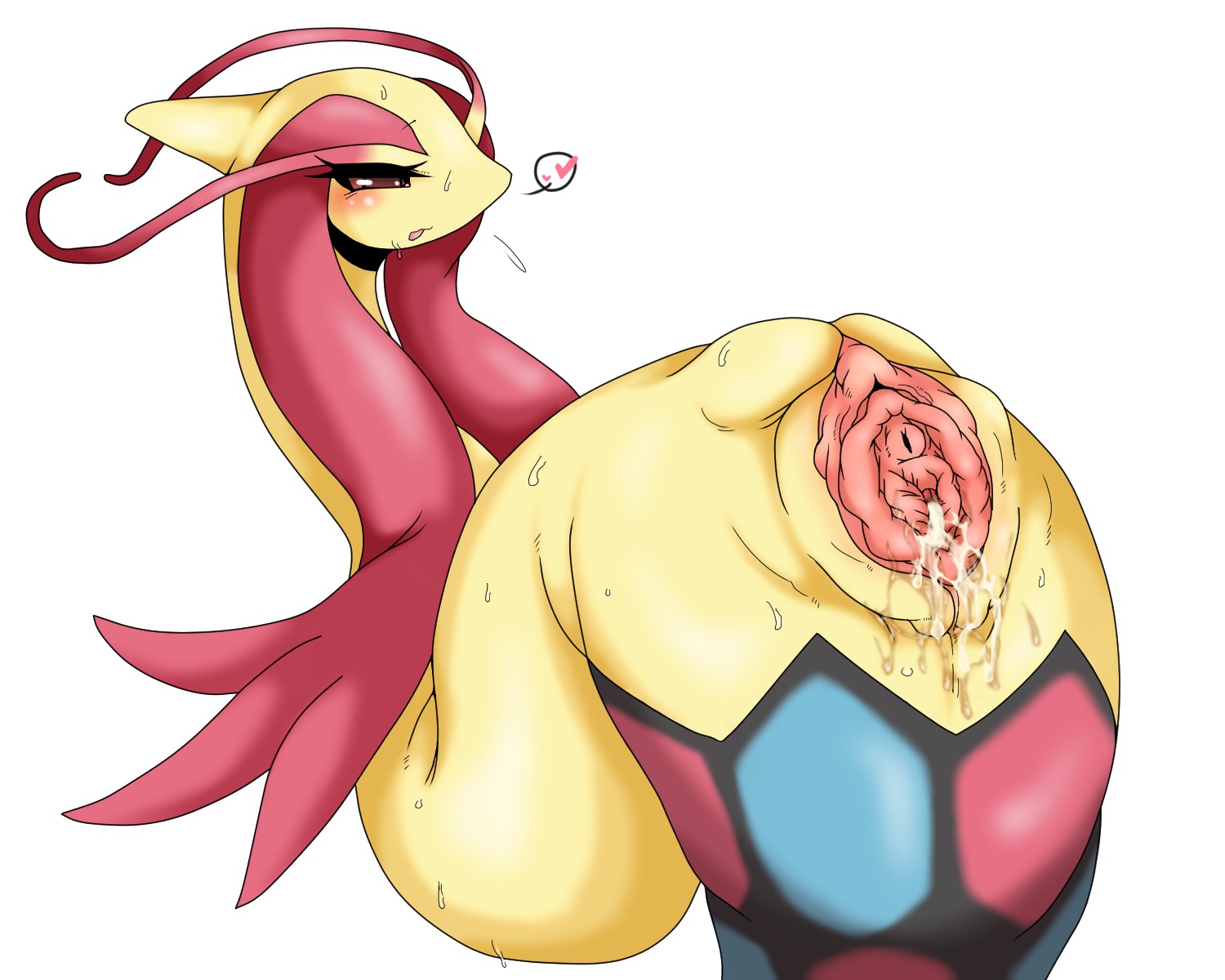 2014 5:4 after_sex blush bodily_fluids cum cum_in_vagina cum_inside cum_on_vulva e621 female feral gaping gaping_vagina generation_3_pokemon genital_fluids genitals half-closed_eyes heart_symbol hi_res milotic narrowed_eyes nintendo pokemon pokemon_(species) san_ruishin serpentine simple_background solo sweat urethra vulva white_background