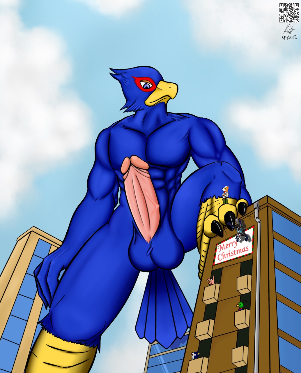 anthro balls city claws clothes color day erection falco_lombardi fox fox_mccloud fur furry interspecies macro male male_only micro multiple_males nude outdoors penis pheasant rule34 size_difference sky star_fox testicles wolf wolf_o'donnell