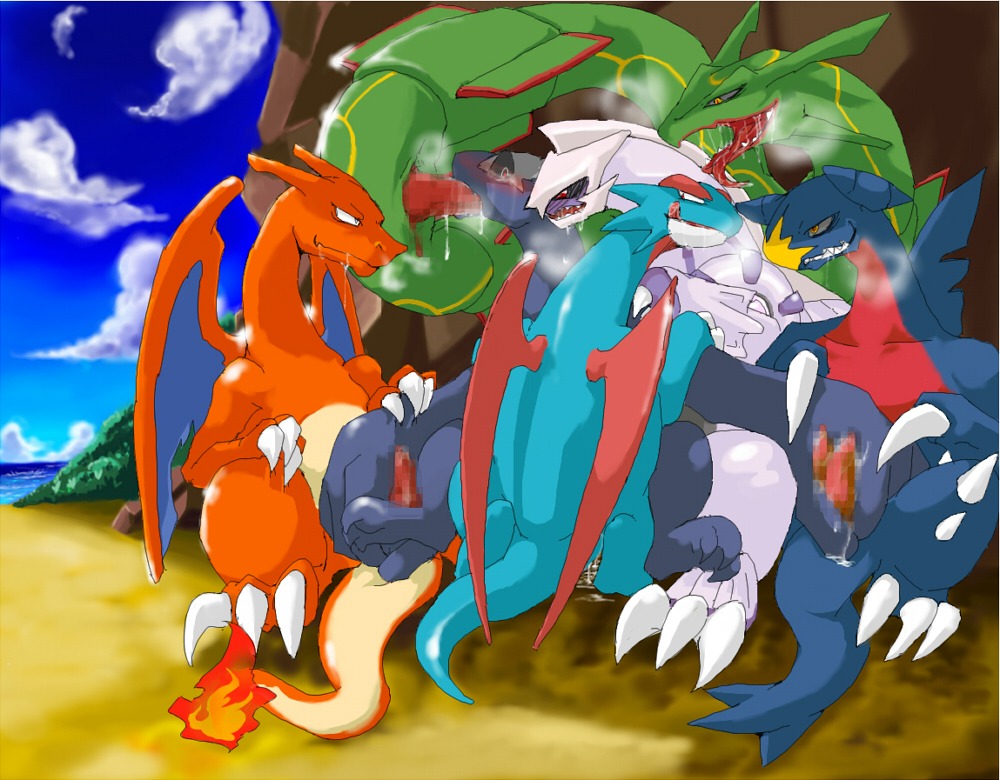 ambiguous_gender animal_genitalia animal_penis avian bodily_fluids canine_genitalia canine_penis censored charizard d_lion dragon e621 erection evil_grin fellatio feral feral_on_feral fire flaming_tail gangbang garchomp generation_1_pokemon generation_3_pokemon generation_4_pokemon genital_fluids genitals group group_sex handjob knot legendary_pokemon male membrane_(anatomy) membranous_wings mosaic_censorship mythological_creature mythological_scalie mythology nintendo oral oral_penetration orange_body orange_skin palkia penetration penile penis pokemon pokemon_(species) precum rayquaza red_penis salamence saliva scalie sex shadow_lugia shadow_pokemon smile tail tears wings