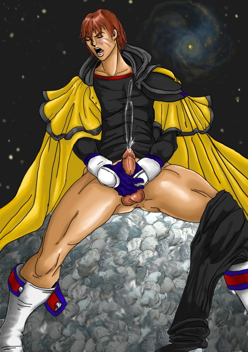 1boy cum gene_starwind highres male male_only masturbation outlaw_star penis red_hair rule34 solo