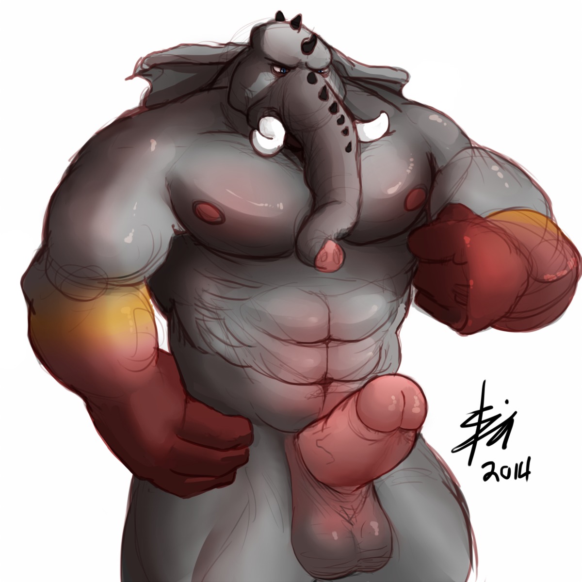 1:1 2014 abs anthro balls biceps big_muscles big_penis bin_(artist) biped e621 elephant elephantid erection genitals hi_res horn humanoid_genitalia humanoid_penis male mammal muscular muscular_anthro muscular_male nipples nude pecs penis pose proboscidean proboscis_(anatomy) simple_background solo standing trunk_(anatomy) tusks