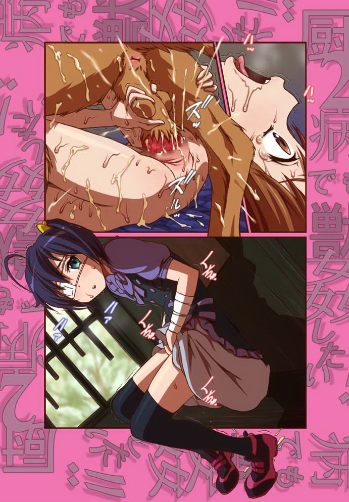 accessory animal_genitalia animal_penis anus balls bandage bestiality black_hair blue_eyes bodily_fluids bow_(feature) bow_accessory bow_ribbon brown_body brown_eyes brown_fur canid canine canine_genitalia canine_penis canis censored chuunibyou_demo_koi_ga_shitai! comic cum cum_in_vagina cum_inside cum_on_body domestic_dog drooling e621 erection eye_patch eyewear female female_human female_on_feral feral from_front_position fur genital_fluids genitals group hair hair_accessory hair_bow hair_ribbon human human_focus human_on_feral interspecies japanese_text knot knotting lying male male/female male_penetrating mammal masturbation missionary_position nibutani_shinka not_furry_focus on_back open_mouth penetration penis ribbons saliva sex takanisha_rikka text tongue toyomaru vaginal vaginal_knotting vaginal_masturbation vaginal_penetration vulva