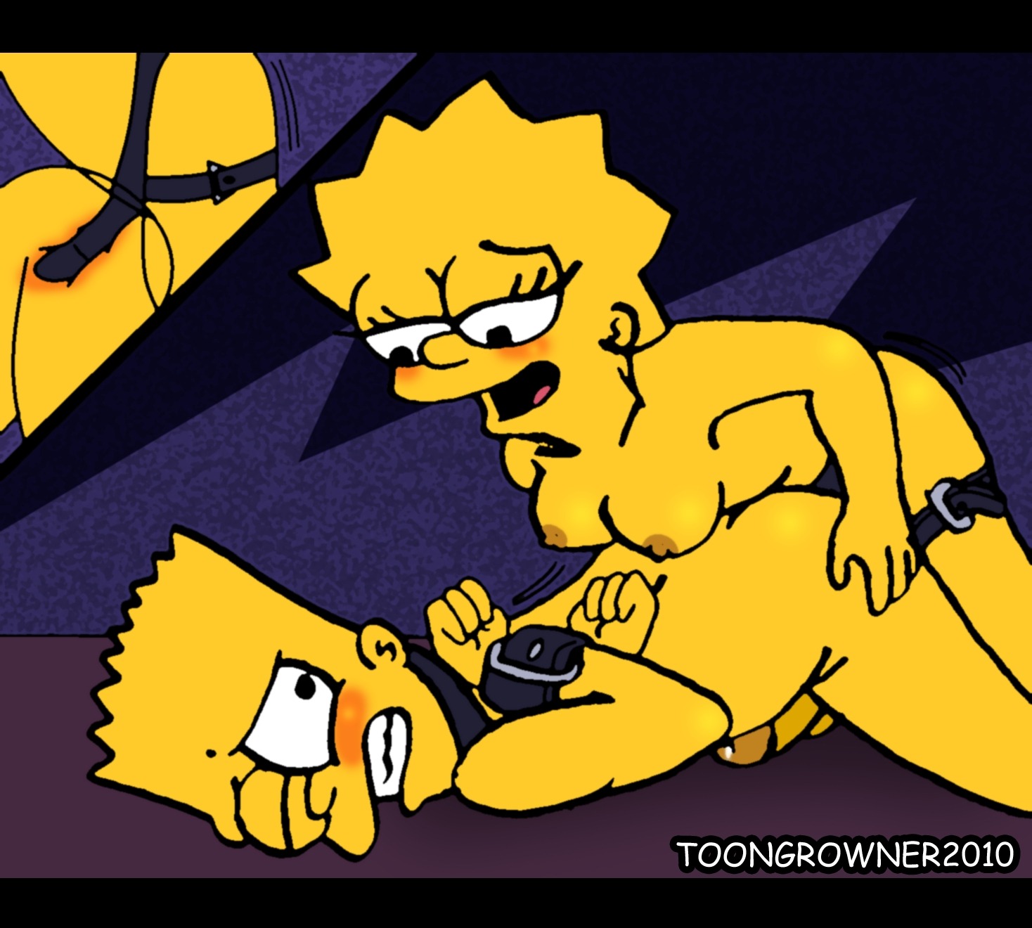 2010 anal anal_sex bart_simpson dildo female from_behind human incest lisa_simpson male male_penetrated pegging rule34 straight strap-on strapon the_simpsons toongrowner