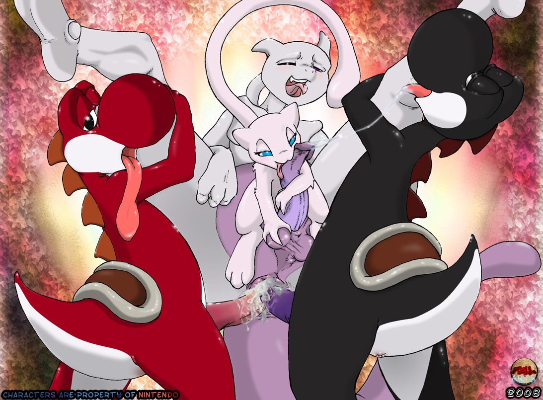 2008 abstract_background anthro crossover dinosaur feline fellarts furry legendary_pokemon licking male male_only mario_(series) mew mewtwo multiple_males nintendo no_humans open_mouth orgy pokemon pokemon_(species) reptile rule34 scalie smooth_skin tongue yaoi yoshi
