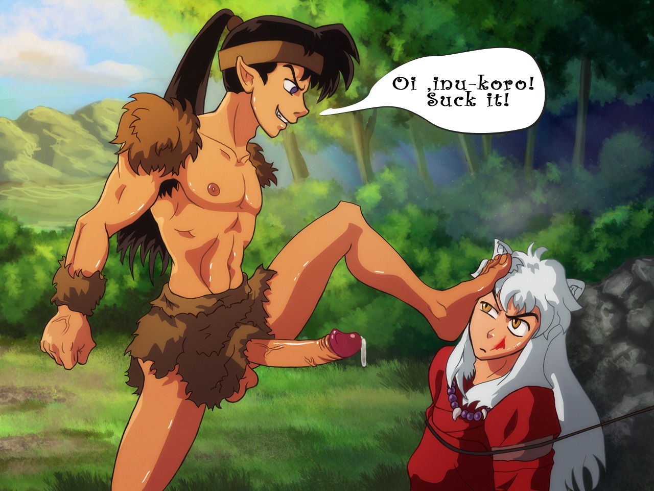 2boys anma barefoot feet foreskin fully_retracted_foreskin gay inuyasha inuyasha_(character) koga male male_only multiple_boys multiple_males penis retracted_foreskin rule34 tagme uncensored uncircumcised yaoi
