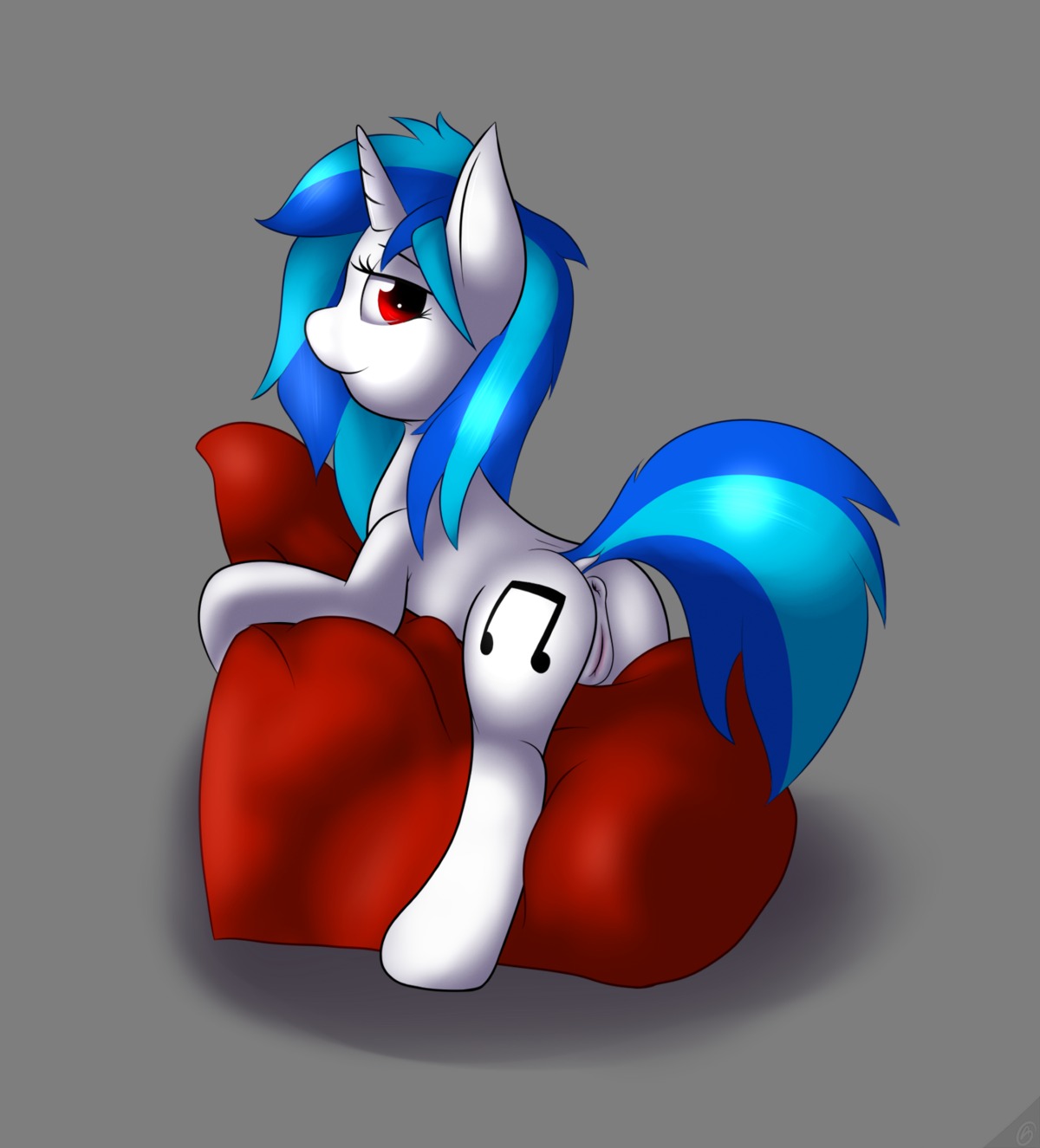 alpha_channel anus blue_hair butt capseys e621 equid equine female feral friendship_is_magic fur genitals hair hasbro hi_res horn mammal my_little_pony mythological_creature mythological_equine mythology red_eyes sitting solo unicorn vinyl_scratch_(mlp) vulva white_body white_fur