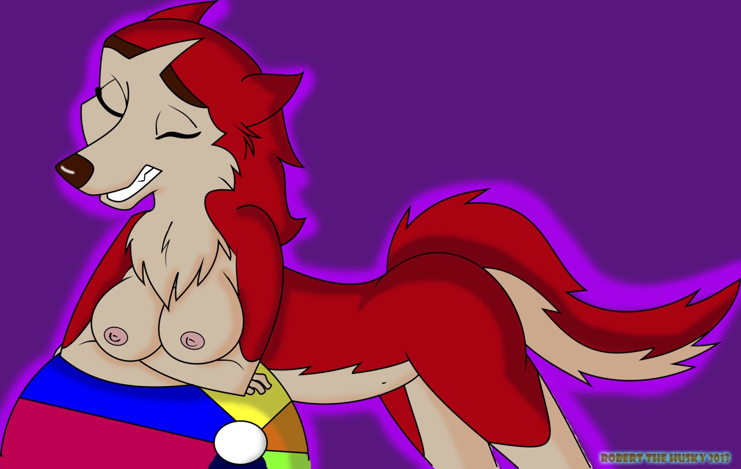 2013 absurd_res anthro anthrofied balto_(series) breast_rest breasts butt canid canine canis domestic_dog e621 eyes_closed female hi_res husky jenna_(balto) mammal nipples nordic_sled_dog nude pose robert_the_husky solo spitz universal_studios