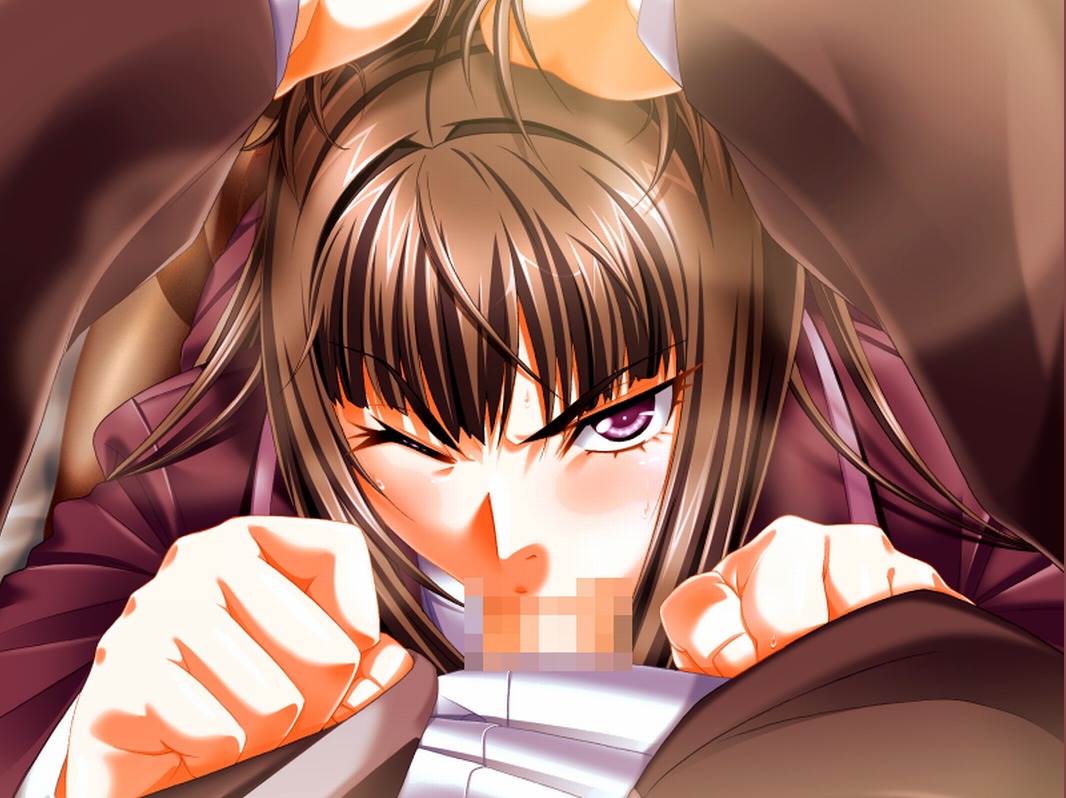 angry angry_fellatio blouse blush brown_hair business_suit business_woman censored clothed clothed_sex deepthroat dress_shirt fellatio female forced forced_oral hand_on_head looking_at_viewer male office office_lady oral pencil_skirt penis pov purple_eyes rape rule34 skirt suit white_blouse white_shirt wink
