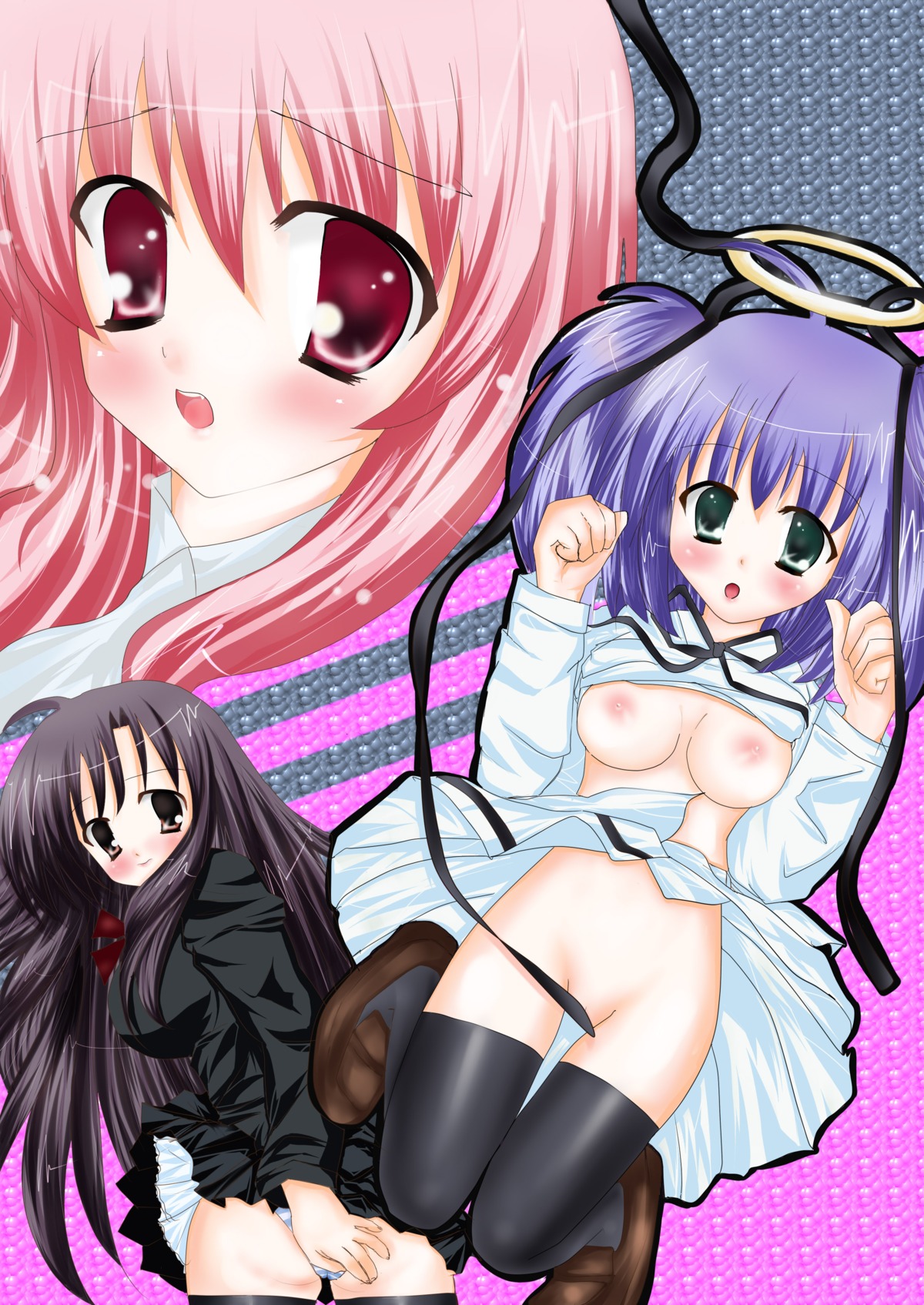 angel artist_request bludgeoning_angel_dokuro-chan bokusatsu_tenshi_dokuro-chan crossover dokuro_mitsukai female hyper_eyes katsura_kotonoha kotonoha_katsura mitsukai_dokuro pink_hair rule34 school_days tagme