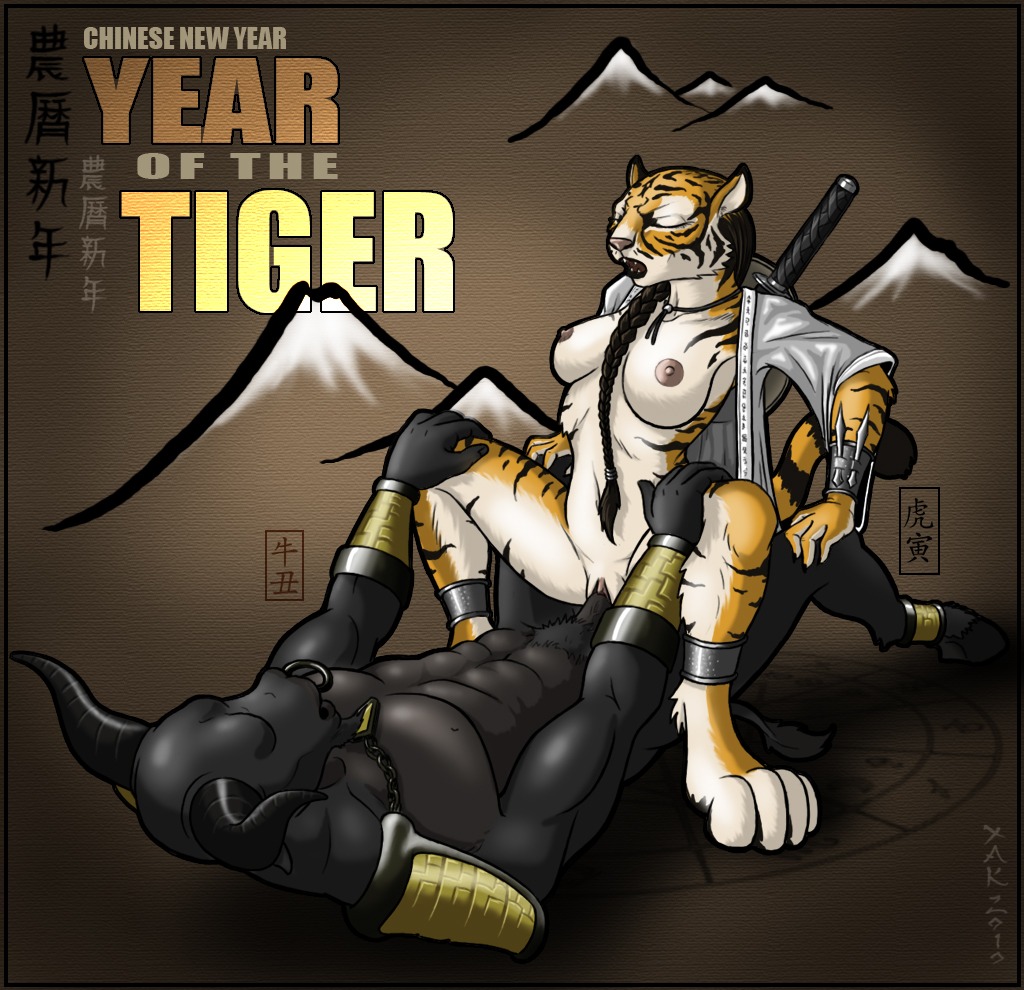 2010 anklet anthro anthro_on_anthro anthro_penetrated anthro_penetrating anthro_penetrating_anthro armor bovid bovine bracers braided_hair breasts chinese_new_year chinese_text chinese_year_takeover chinese_zodiac clitoris clothed clothing cowgirl_position dominant dominant_anthro dominant_female duo e621 english_text erection eyes_closed facial_piercing felid female female_anthro female_on_top female_penetrated from_front_position fur genitals hair holidays horn interspecies jewelry lying male male/female male_anthro male_on_bottom male_penetrating male_penetrating_female mammal melee_weapon netherwulf nipples nose_piercing nose_ring nude on_back on_bottom on_top open_clothing open_mouth open_shirt open_topwear pantherine penetration penile penile_penetration penis penis_in_vagina piercing power_bottom predator/prey ring_piercing septum_piercing sex shirt spread_legs spreading straddling striped_body striped_fur stripes submissive submissive_anthro submissive_male sword tail text tiger topwear translated vaginal vaginal_penetration vulva weapon year_of_the_ox year_of_the_tiger