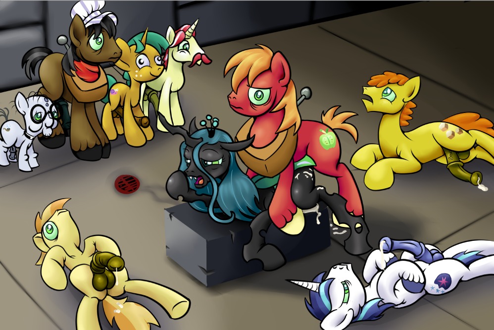 2012 all_fours animal_genitalia animal_penis arthropod balls big_macintosh_(mlp) black_hair blonde_hair blue_hair bodily_fluids braeburn_(mlp) brown_body brown_fur butt changeling_(mlp) cum cum_inside cutie_mark doggystyle dominant dominant_female dominant_feral e621 earth_pony elderly equid equine equine_genitalia equine_penis erection eyewear facial_hair female feral feral_on_feral flaccid flam_(mlp) freckles friendship_is_magic from_behind_position fur genital_fluids genitals glasses green_eyes grey_hair group hair hasbro horn horse male male/female mammal mind_control mr._cake_(mlp) multicolored_hair mustache my_little_pony mythological_creature mythological_equine mythology open_mouth orange_hair penis pony promontory_(mlp) quadruped queen_chrysalis_(mlp) ragingsemi red_body red_fur red_hair sex shining_armor_(mlp) snails_(mlp) submissive submissive_feral submissive_male tail two_tone_hair unicorn vulva white_body white_fur young young_feral