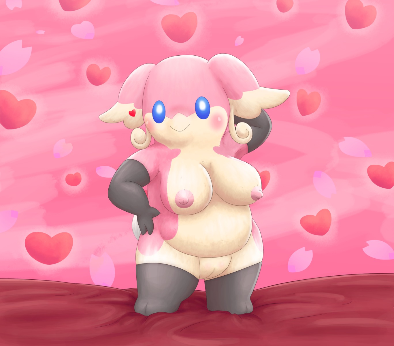 anthro anthrofied armwear audino big_breasts biped blue_eyes blush breasts clothing e621 elbow_gloves female generation_5_pokemon genitals gloves handwear hi_res legwear lingerie looking_at_viewer nintendo ole pokemon pokemon_(species) pokemorph pose slightly_chubby smile solo standing stockings vulva