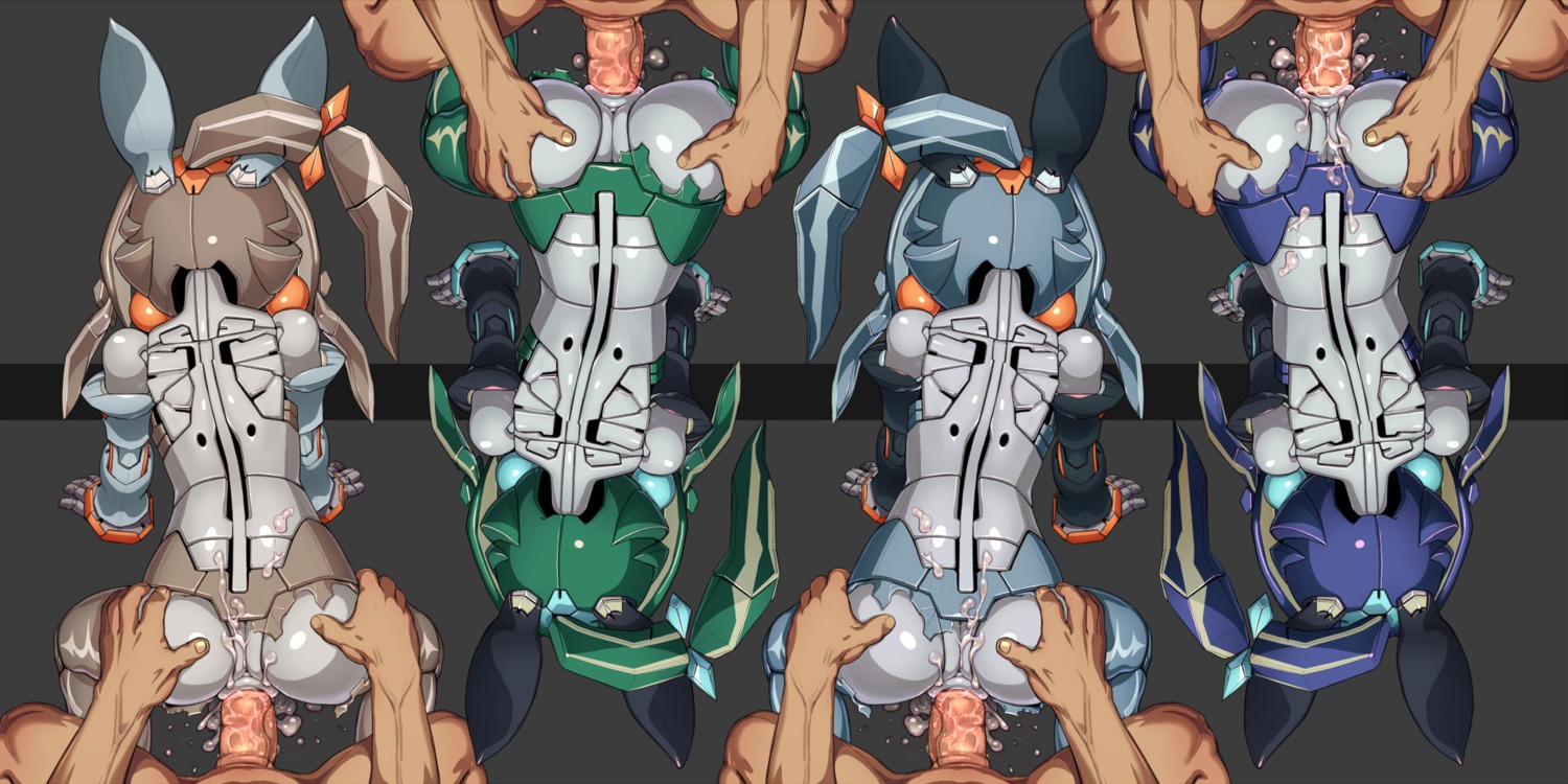 android animal_ears ass back bent_over bunny_ears bunny_tail clothes cum cum_inside cum_on_ass cum_on_body cum_on_lower_body cumdrip female from_behind group_sex highres machine musen-shiki_sanhankikan pantyhose pussy robot robot_girl rule34 sex topless torn_clothes torn_pantyhose uncensored vaginal_penetration virtual_on