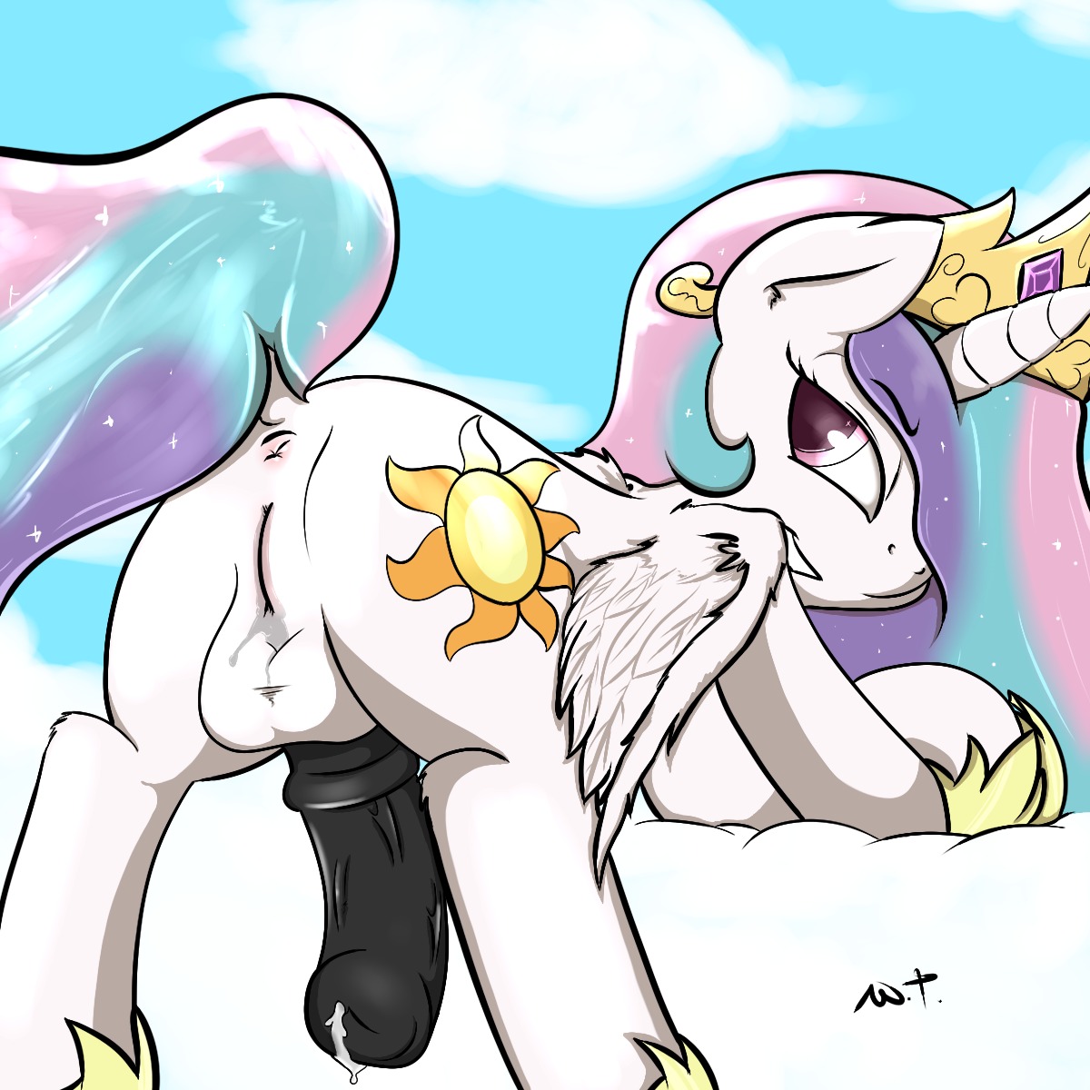 1:1 2014 animal_genitalia animal_penis anus backsack balls bodily_fluids butt cloud crossgender crown cum cutie_mark e621 equid equine equine_genitalia equine_penis erection feathered_wings feathers feral friendship_is_magic fth_crossgender fti_crossgender fur genital_fluids genitals hair hasbro headgear herm herm_feral hi_res horn intersex intersex_feral long_hair looking_at_viewer looking_back mammal mature_feral mature_herm mature_intersex multicolored_hair my_little_pony mythological_creature mythological_equine mythology nude outside penis presenting presenting_hindquarters princess princess_celestia_(mlp) royalty sky solo thenicestperson vaginal_fluids vein vulva white_body white_feathers white_fur winged_unicorn wings