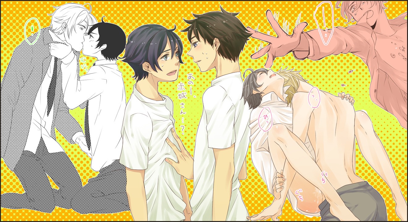 2boys anal bottomless brown_hair cum kissing male multiple_boys multiple_males multiple_views rule34 sex shirtless unzipped yaoi