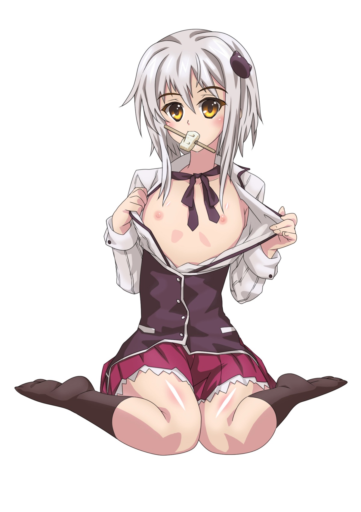 1girls breasts female female_only flat_chest flat_chested hair_ornament high_school_dxd koneko_toujou looking_at_viewer nekomata no_bra open_clothes open_shirt popsicle popsicle_in_mouth rule34 school_uniform showing_breasts simple_background small_breasts tagme wariza white_background white_hair yellow_eyes