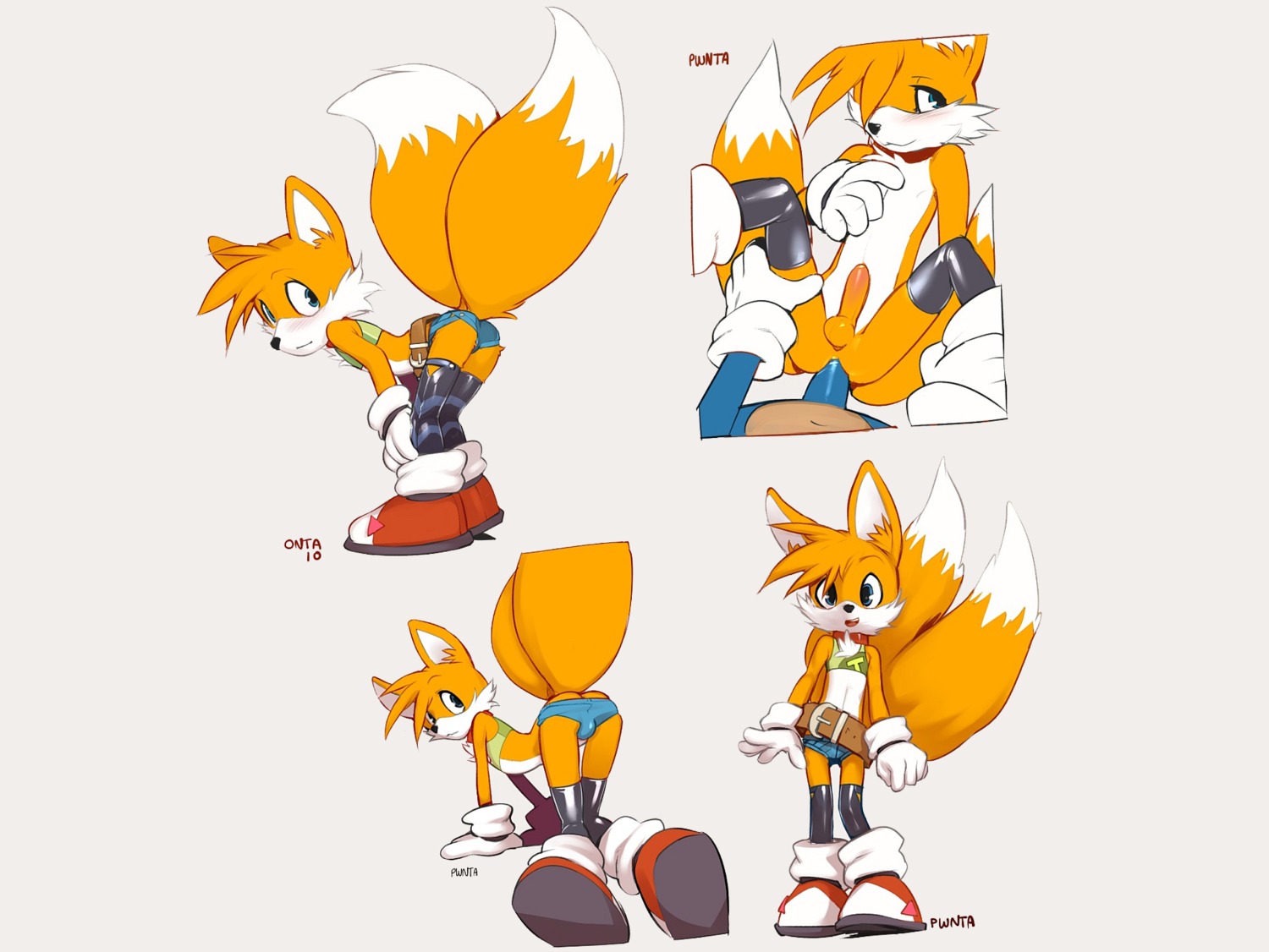 anal anal_sex anthro ass belt bent_over canine chest_tuft color ear_tuft femboy feminine_male fox fur furry girly hedgehog male male_only miles_prower multi_tail onta penetration rule34 sega sonic_(series) sonic_the_hedgehog tail tails tails_the_fox wallpaper