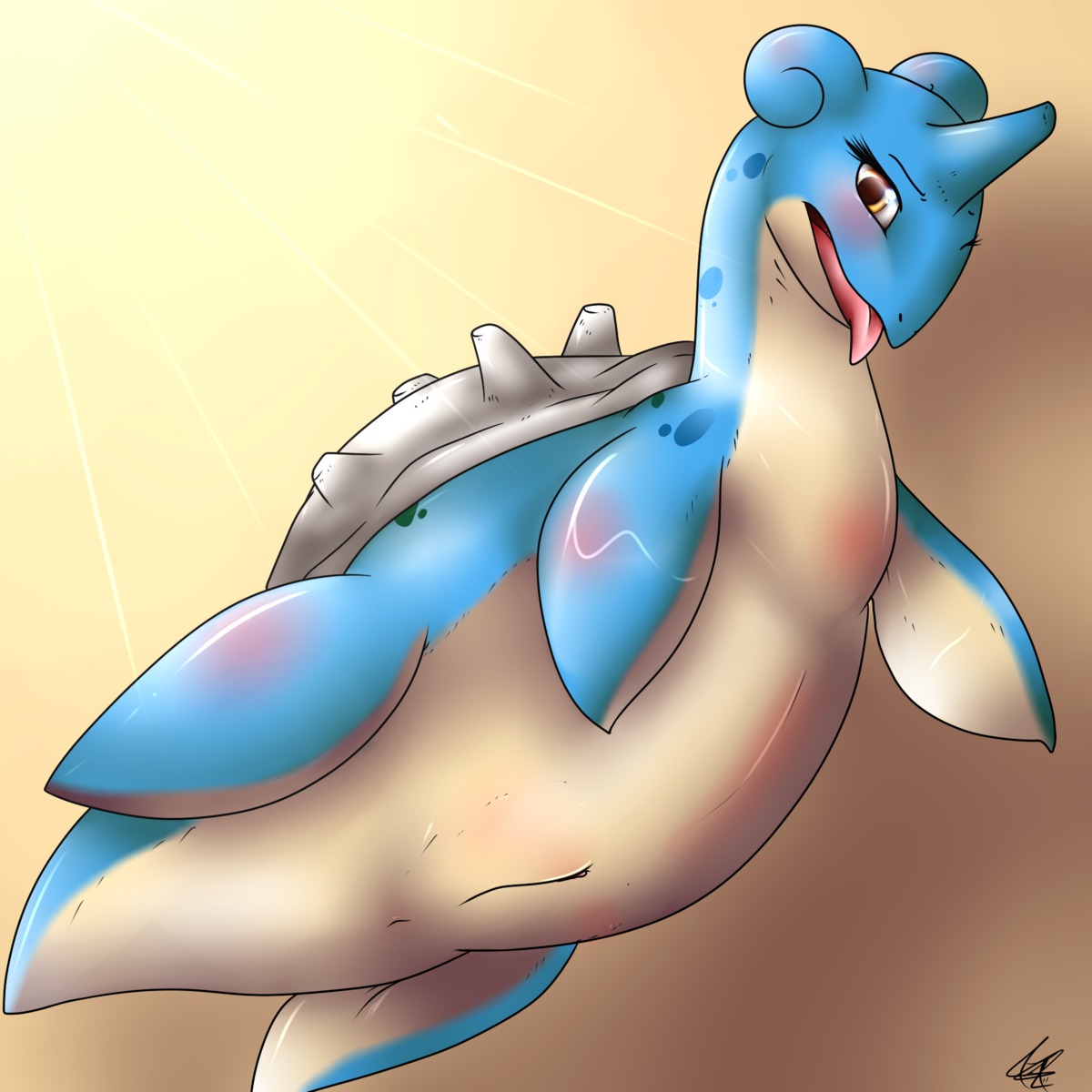 blush color female female_only feral genital_slit grey_shell horn lapras nude pokemon rule34 shell solo tagme