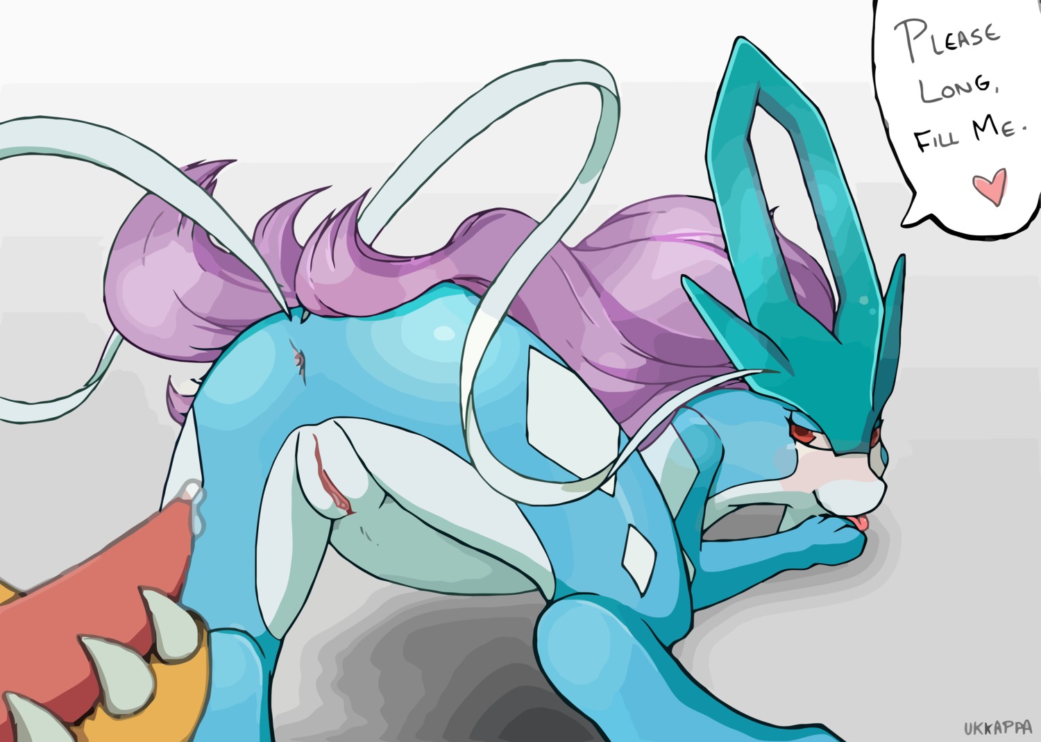 2012 absurd_res all_fours anus blush butt canid canine claws dragonite duo e621 erection female feral generation_1_pokemon generation_2_pokemon genitals hi_res horn legendary_pokemon looking_at_viewer looking_back male mammal mane nintendo nude orange_body orange_skin penis pokemon pokemon_(species) presenting presenting_hindquarters raised_tail red_eyes simple_background smile solo_focus suicune tail tapering_penis tongue tongue_out ukkappa vulva white_background