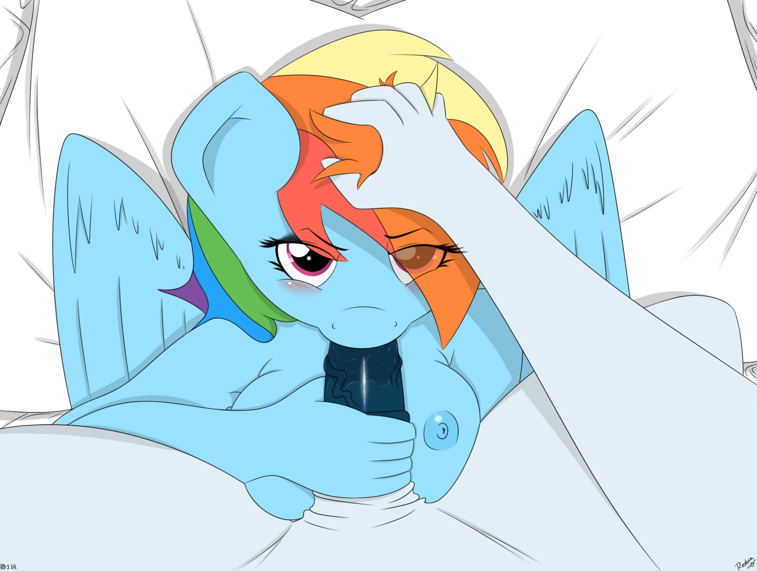 2014 anthro anthrofied blue_body blue_feathers blue_fur blush bodily_fluids breasts cum digital_media_(artwork) duo e621 equid equine erection faceless_character faceless_male feathered_wings feathers fellatio female female_penetrated first_person_view friendship_is_magic fur genital_fluids genitals hair handjob hasbro hi_res lying male male/female male_penetrating male_penetrating_female mammal multicolored_hair my_little_pony mythological_creature mythological_equine mythology nipples on_back oral oral_penetration pegasus penetration penile penis purple_eyes rainbow_dash_(mlp) rainbow_hair replica_(artist) sex wings