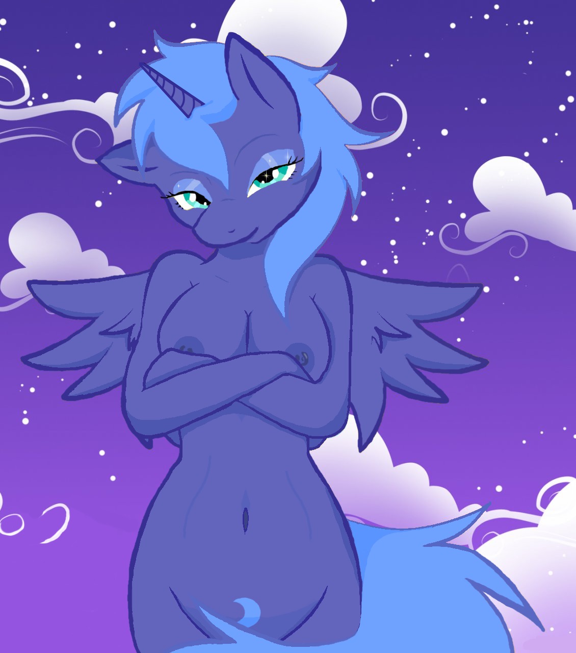 alicorn anthro blue_fur blue_hair breasts equine female friendship_is_magic fur furry hasbro horn horse my_little_pony mythological_creature mythological_equine mythology navel nipples pony princess_luna_(mlp) rule34 smooth_skin tagme tail wings
