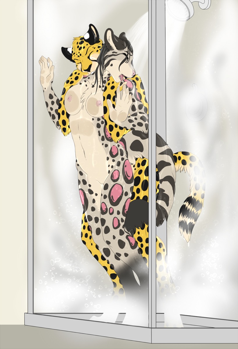 accelo against_surface against_wall anthro bite breasts breasts_on_glass cheetah duo e621 eyes_closed felid feline female fluffy fluffy_tail fur genitals glass hair hi_res jasiri leopard leopard_spots male male/female mammal on_glass pantherine pink_spots princess_tagalong sex shower spots steam tail vulva water wet wet_body wet_fur wet_hair