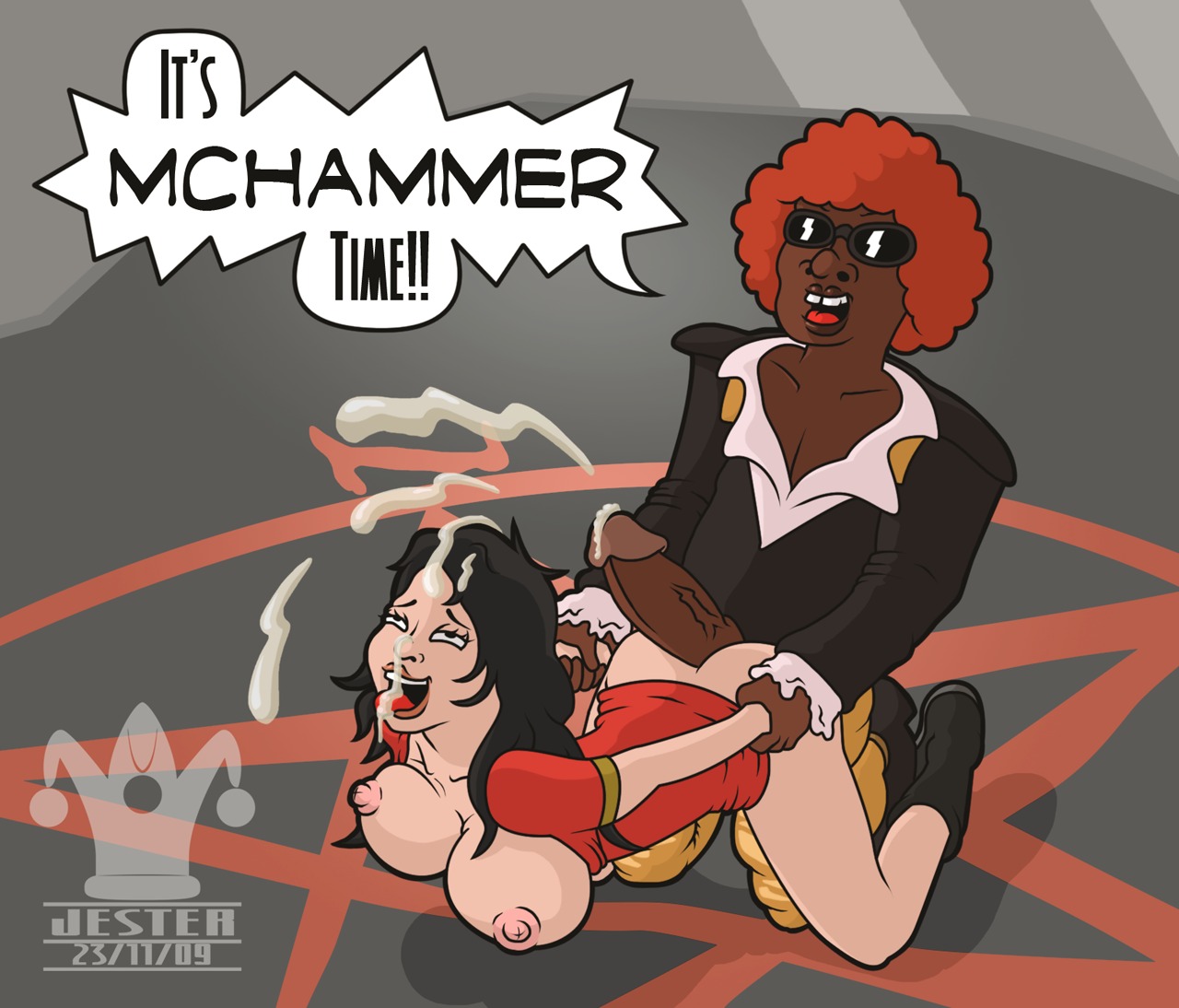 1boy 1girls 2009 actress attack_of_the_show! blargsnarf celebrity chamber dark-skinned_male dark_skin female g4 interracial male olivia_munn rule34 tagme