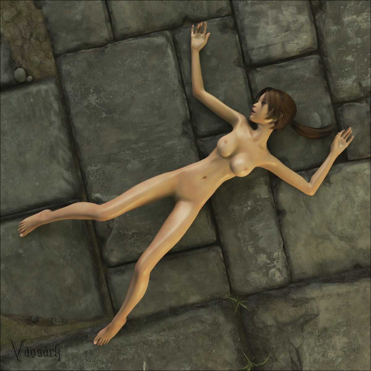 1:1 3d_(artwork) after_sex breasts digital_media_(artwork) e621 female hi_res human lara_croft mammal navel nipples not_furry nude solo spent tomb_raider vaesark