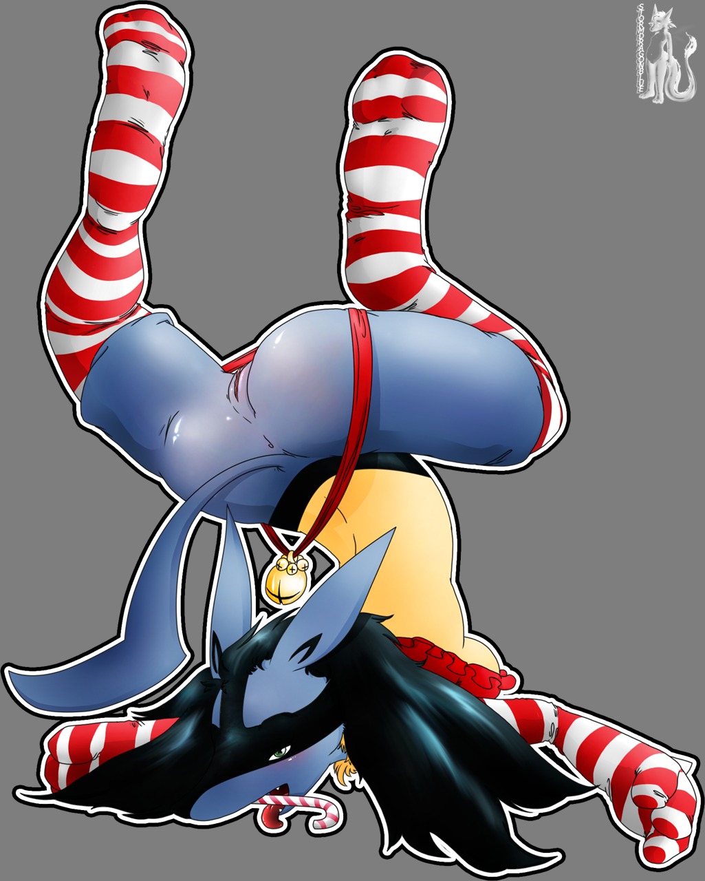 alpha_channel anthro ass bells blush breasts candy_cane canine christmas female furry green_eyes holidays lucario pokemon pokemon_(species) pokemorph pussy rule34 stockings stormdragonblue stripes tail underboob