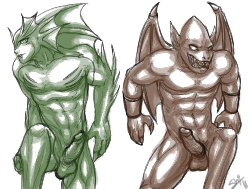 aulbath boner darkstalkers demon's_crest erection firebrand ghosts_'n_goblins ghosts_n_goblins male male_only monochrome nude red_arremer rikuo rule34 vampire_savior yellowpower