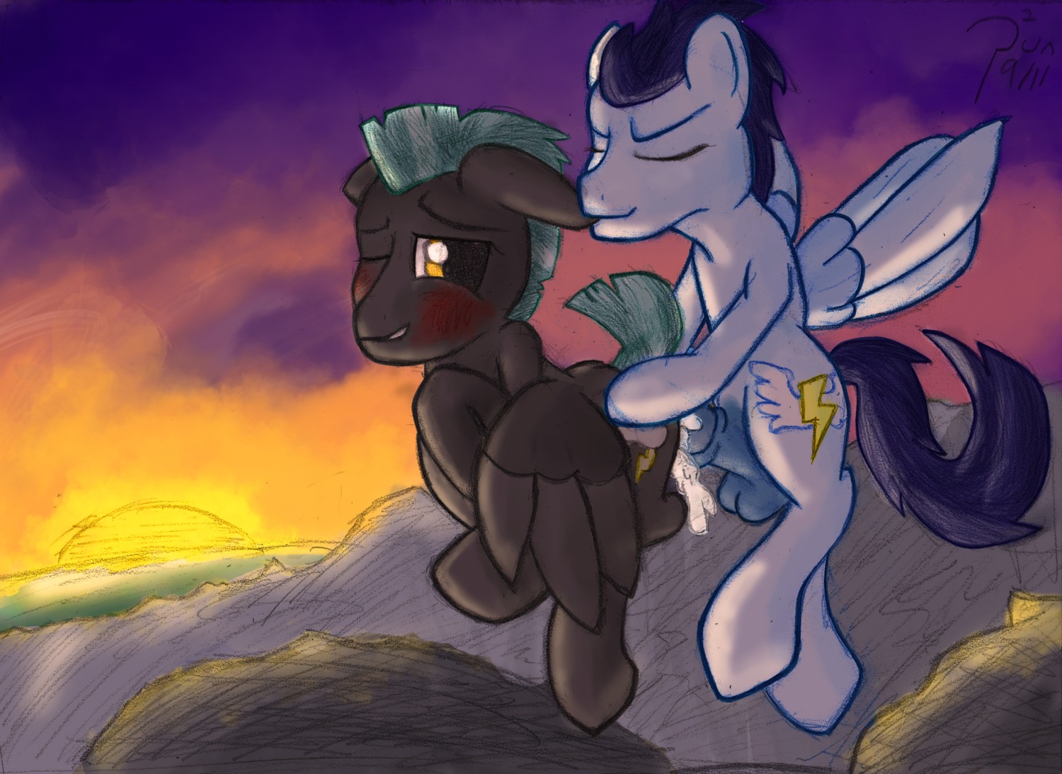 2012 all_fours anal anal_penetration balls black_body black_feathers blue_body blue_feathers blush bodily_fluids butt cum cum_in_ass cum_inside cutie_mark doggystyle duo e621 equid equine erection feathered_wings feathers feral friendship_is_magic from_behind_position genital_fluids genitals hasbro male male/male male_penetrated male_penetrating male_penetrating_male mammal my_little_pony mythological_creature mythological_equine mythology nude orgasm pegasus penetration penis pun-pun sex smile soarin_(mlp) tail thunderlane_(mlp) wings wonderbolts_(mlp)
