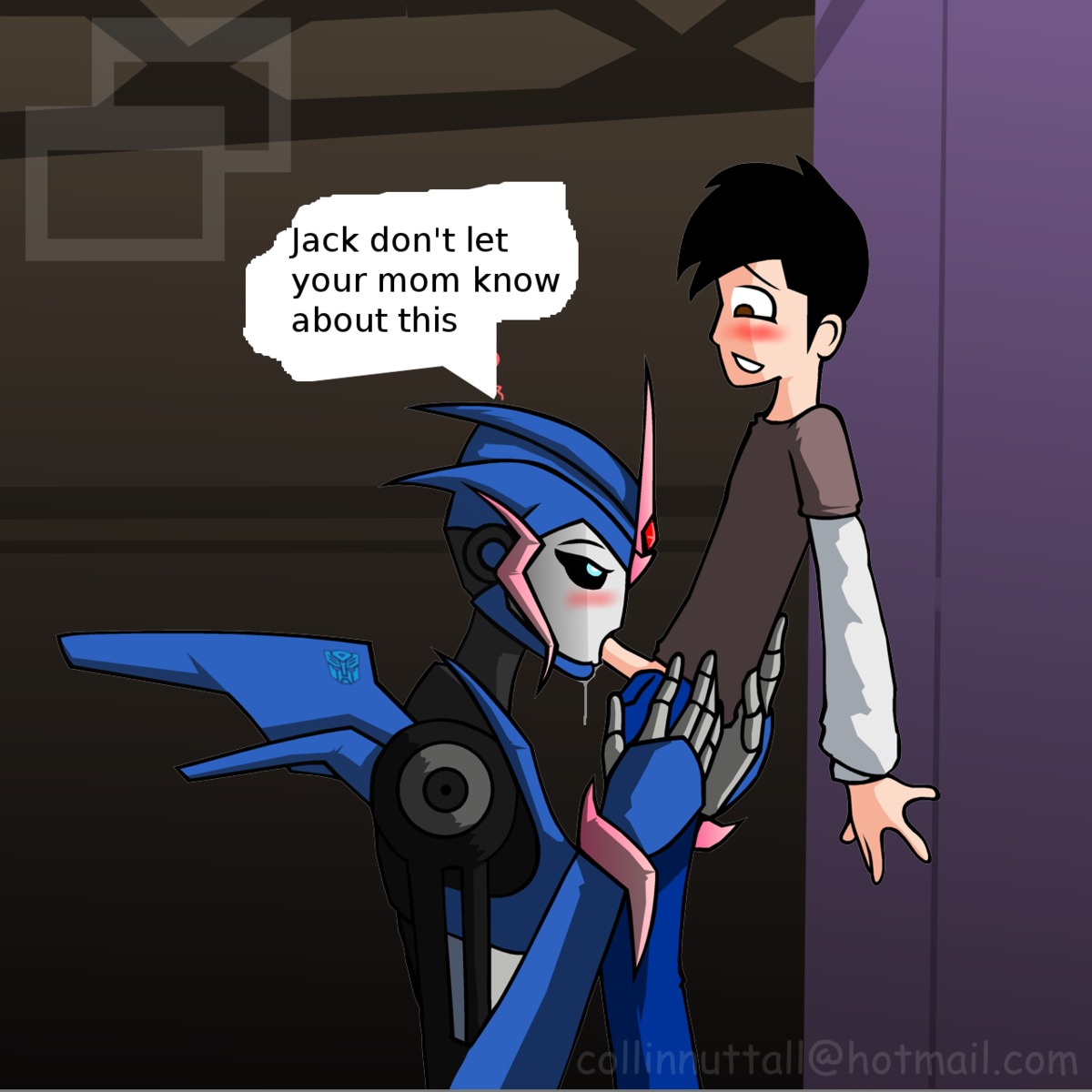 1boy 1girls arcee arcee_(prime) autobot autobot_insignia blowjob blush cum cum_in_mouth cum_inside english english_text fellatio female female_autobots holding_up human human/robot interspecies jack_darby male male/female oral oral_sex robot robot_girl rule34 sex side_view slushy speech_bubble straight text transformers transformers_prime url watermark