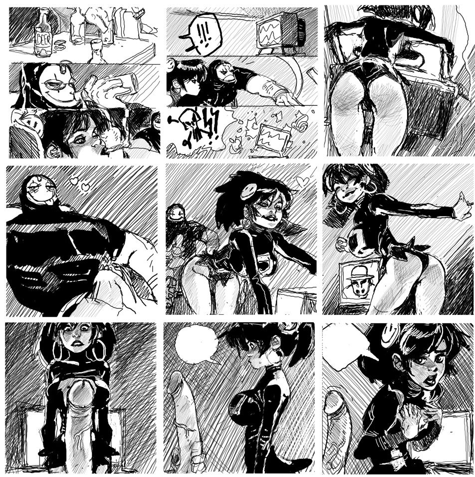 1boy 1girls body_bags cigarette clownface earrings faceless_male father_and_daughter female hoop_earrings incest jjfrenchie latina male monochrome panda_delgado rule34 tagme