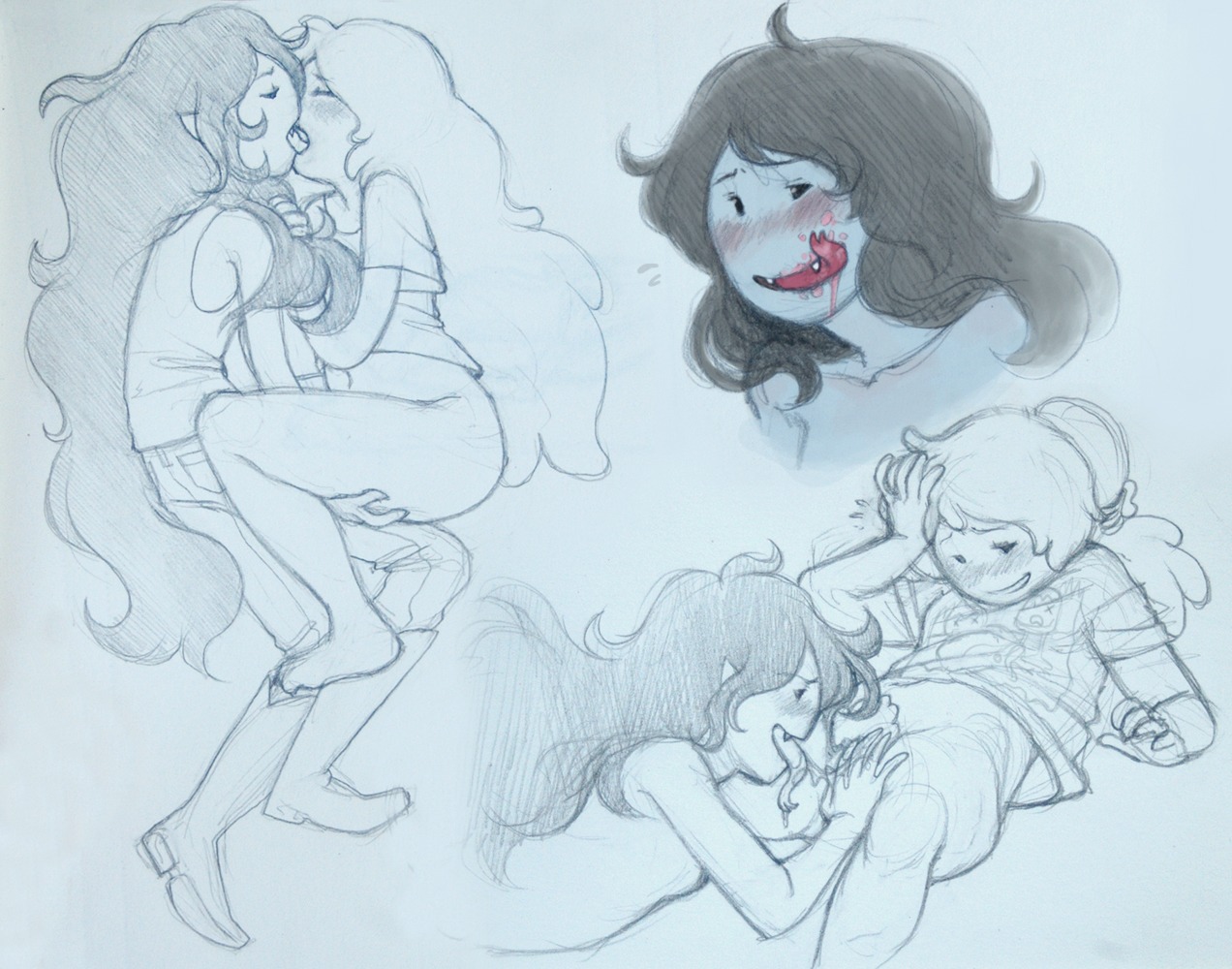 2girls adventure_time blush bottomless clothed cunnilingus female hand_on_head hand_on_own_head kissing marceline multiple_females multiple_girls oral partially_clothed princess_bubblegum pussy pussy_juice rule34 sketch tagme yuri